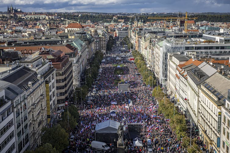 Mass protest in Prague's Wenceslas Square on September 28