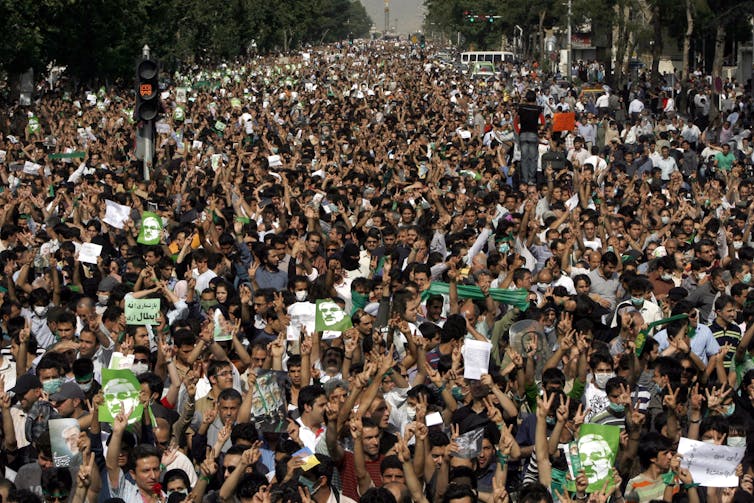 A Tehran street packed with protesters in 2009.