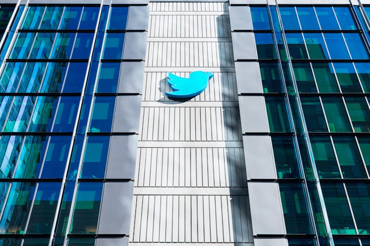 Twitter logo on modern building