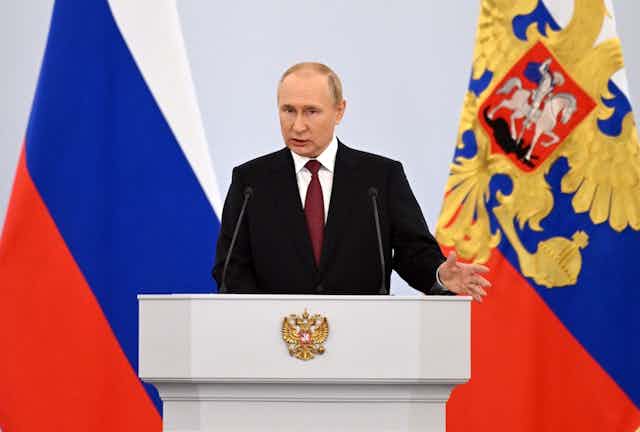 Le président russe Vladimir Poutine lors de la cérémonie d'annexion officielle de quatre régions d'Ukraine occupées par les troupes russes, à Moscou, le 30 septembre dernier.