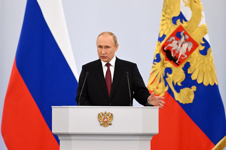 Le président russe Vladimir Poutine lors de la cérémonie d'annexion officielle de quatre régions d'Ukraine occupées par les troupes russes, à Moscou, le 30 septembre dernier.