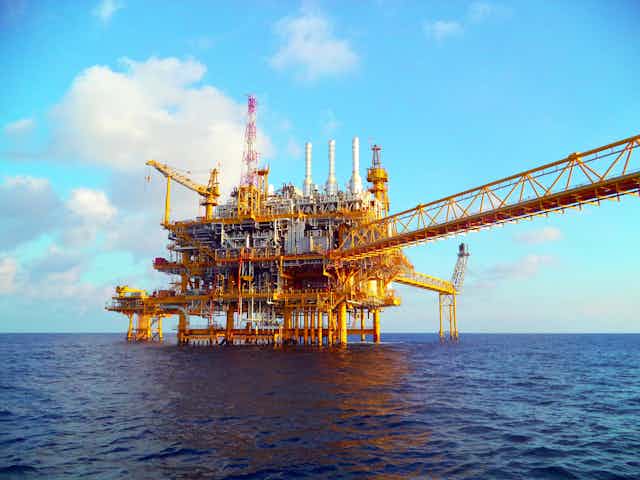 An offshore oil rig.