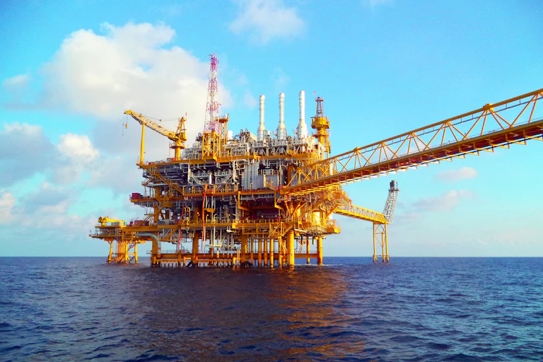An offshore oil rig.