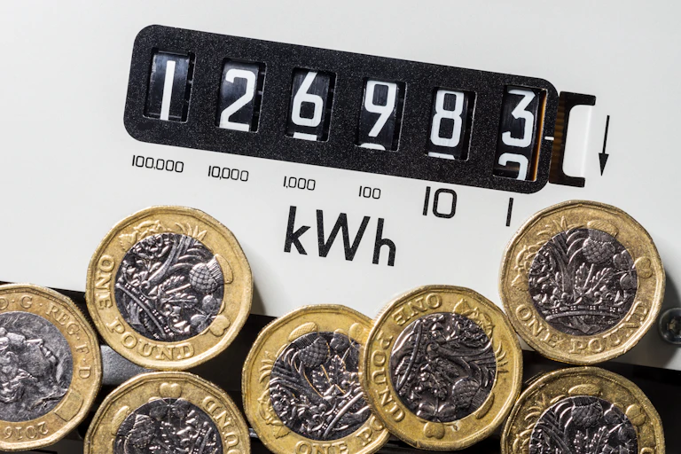 kWh meter with pound coins