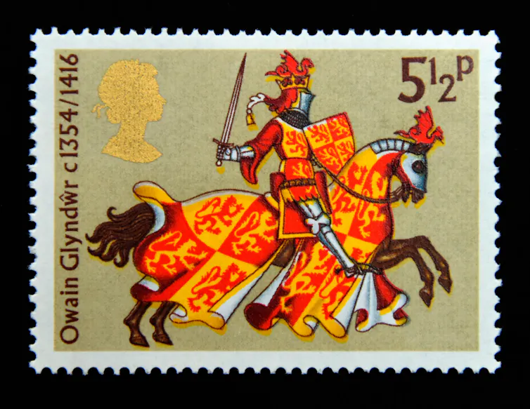 A stamp with a knight riding a horse.