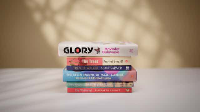 A stack of six books from the short list of the 2022 Booker Prize.