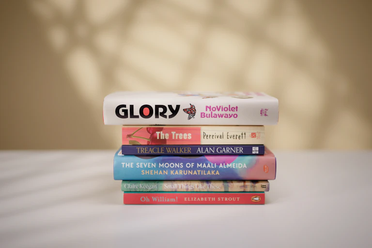 A stack of six books from the short list of the 2022 Booker Prize.