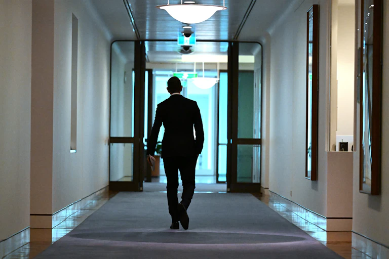 Treasurer Jim Chalmers leaving after a press conference at Parliament House, Canberra, October 11, 2022.