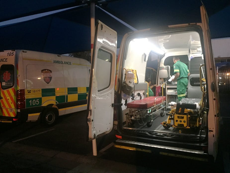 Paramedics in an ambulance