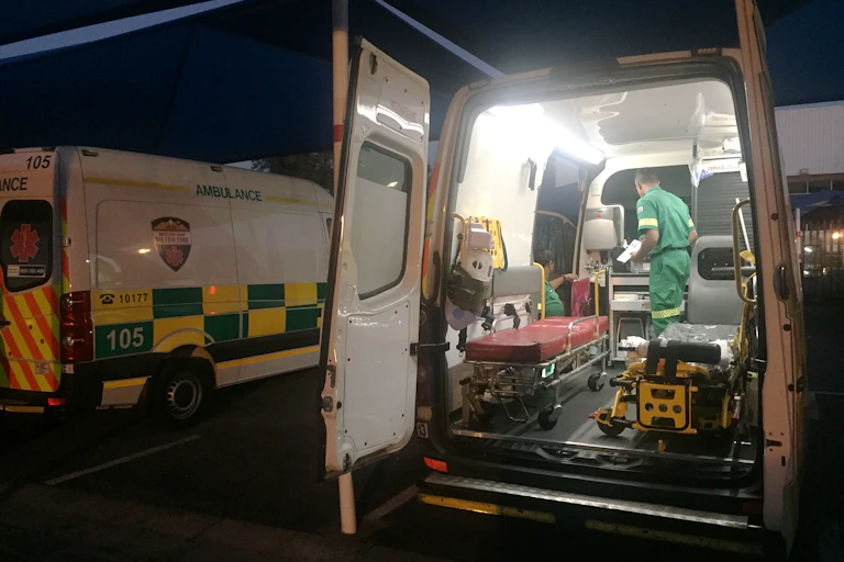 Paramedics in an ambulance
