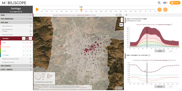 Capture d’écran de la carte centrale du Mobiliscope