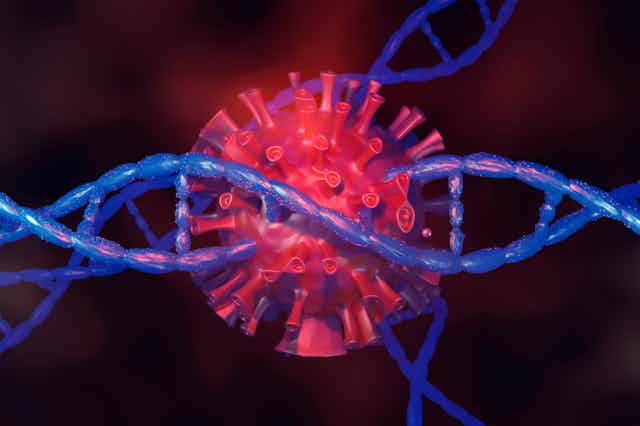 Illustration of virus embedded in a DNA helix