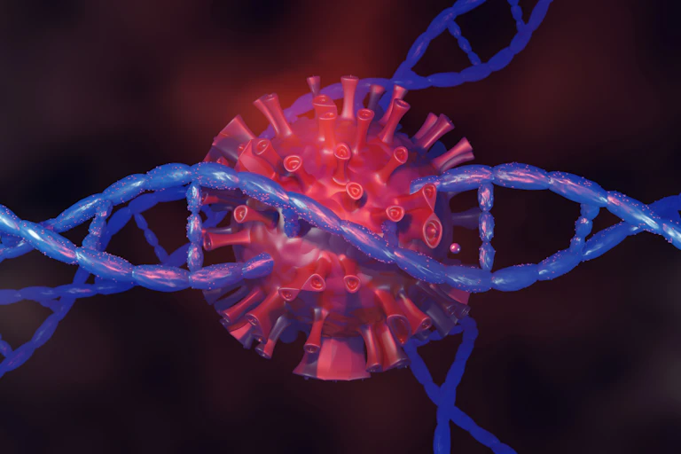 Illustration of virus embedded in a DNA helix