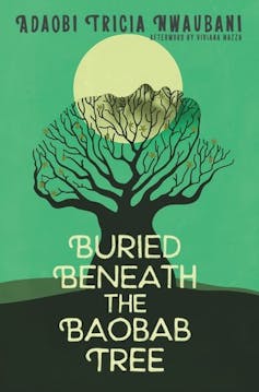 A book cover in green and black with an illustration of a tree against a full moon.