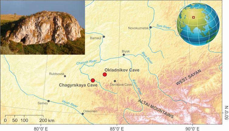 A map showing locations of the caves and a photo of one of them