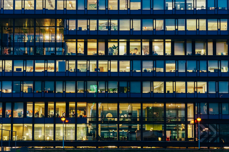 The windows of an office building.