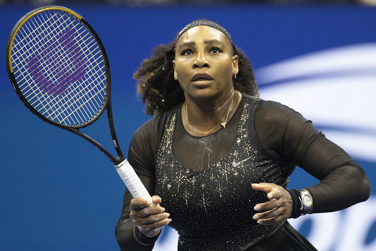 Serena Williams of the United States in action against Ajla Tomljanovic of Australia on Arthur Ashe Stadium in the Women's Singles third round match during the US Open Tennis Championship 2022