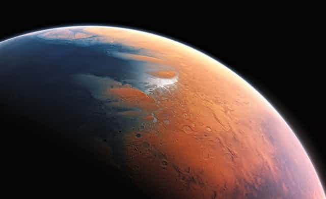 Vue d'artiste de ce à quoi aurait ressemblé Mars il y a un milliard d'années.