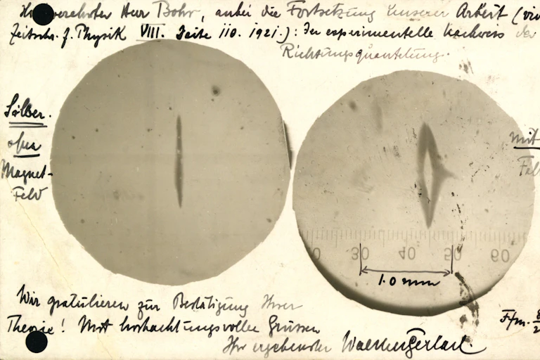 Une carte postale de 1922, de Walther Gerlach à Niels Bohr, avec des résultats expérimentaux