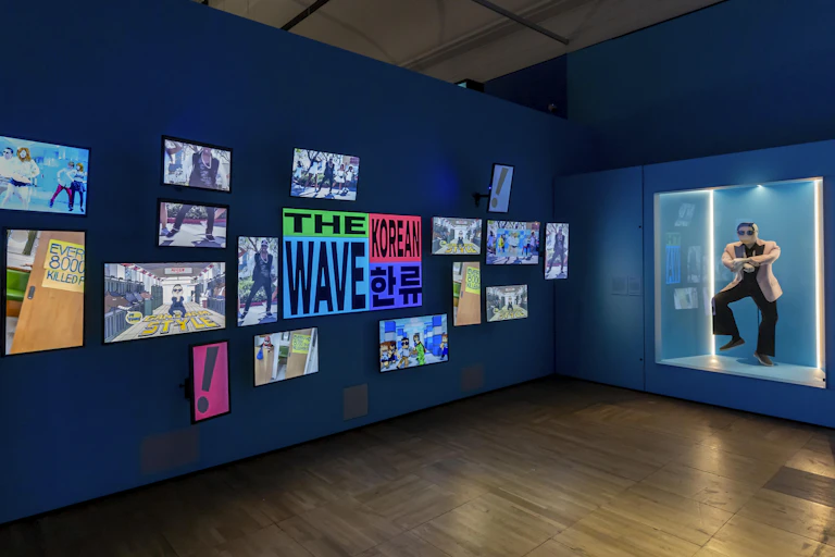 Installation at an exhibition introducing the song and dance to Psy's Gangnam Style.