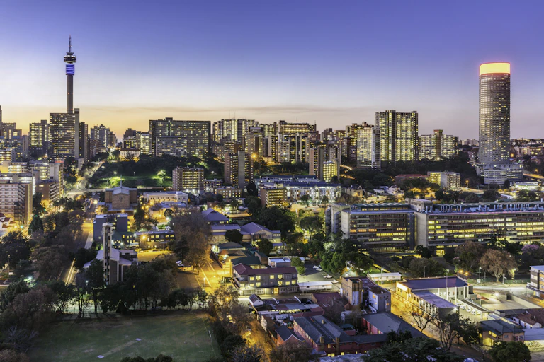 Johannesburg cityscape panorama sunset.