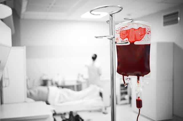 A blood bag in a hospital