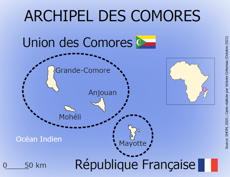 Mapa representando o arquipélago de Comores