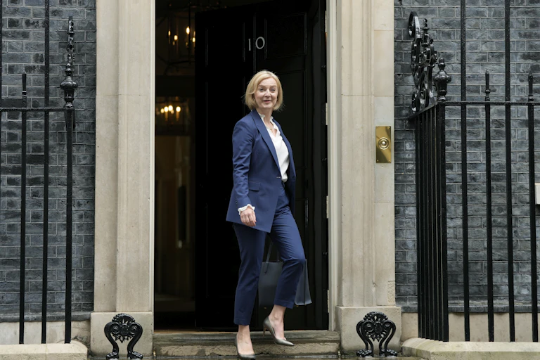 UK PM Liz Truss at the front of 10 Downing St