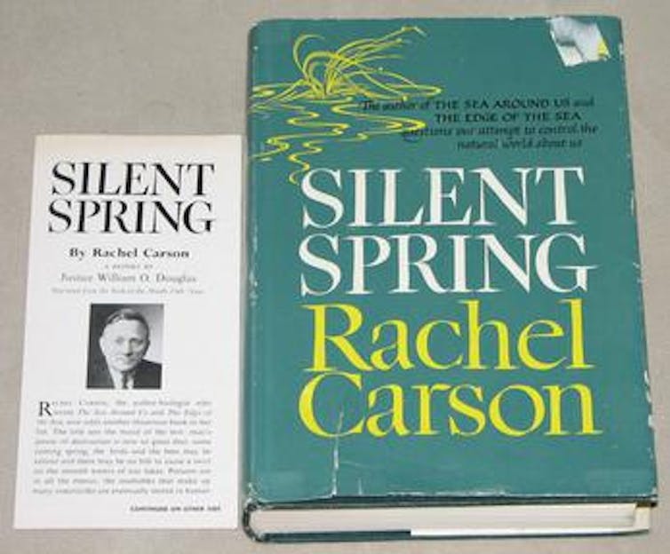 An early edition of Silent Spring alongside a written endoresement.
