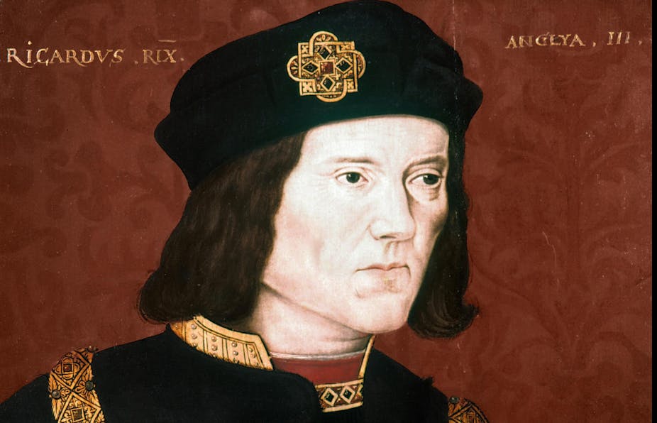 A 15th-century painting of Richard III in a black cap.