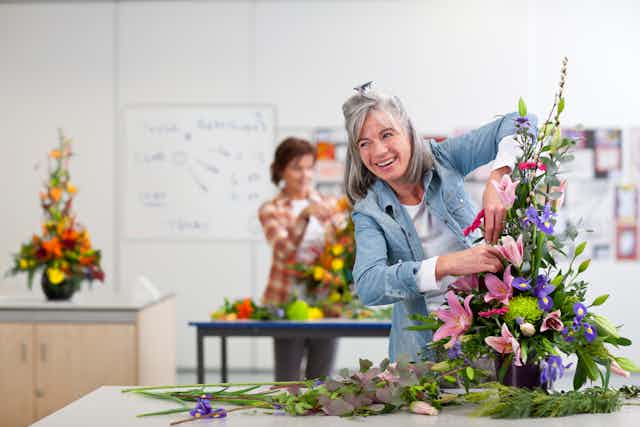 Women doing a flower arranging course