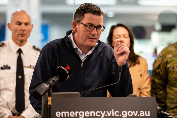 Daniel Andrews speaks at a press conference.