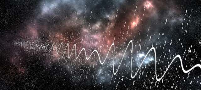 A wavy line coming from space.