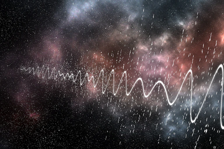 A wavy line coming from space.