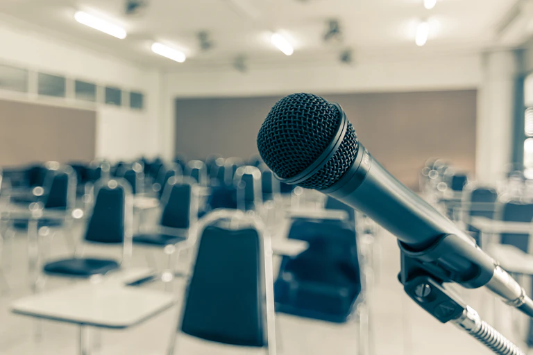 A microphone at a meeting.