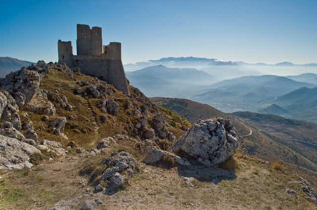 Rocca Calascio, a mountaintop fortress in the province of L'Aquila in Italy