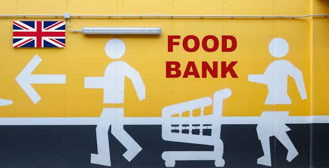 Sign showing the way to a food bank
