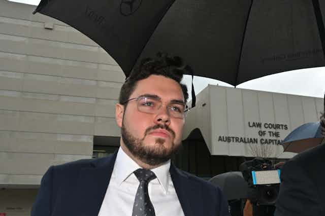 Former Liberal Party staffer Bruce Lehrmann leaving the ACT Supreme Court in Canberra, Australia