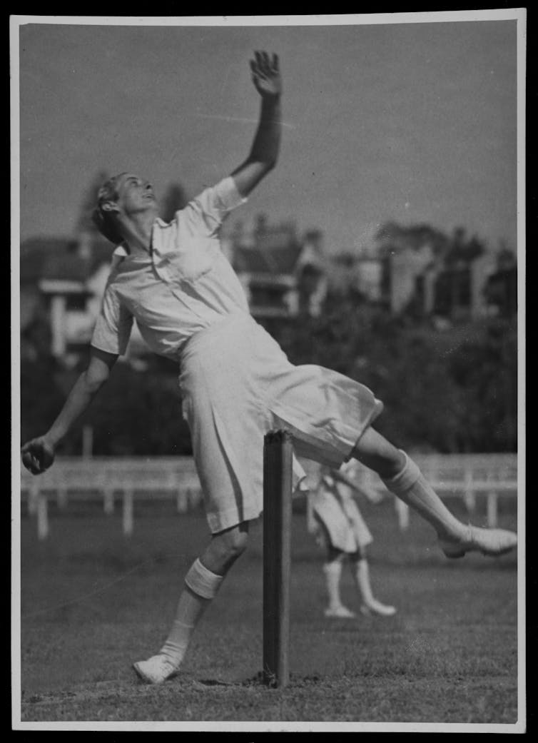 Australian fast bowler Mollie Flaherty practising prior to the tour to England in 1937.