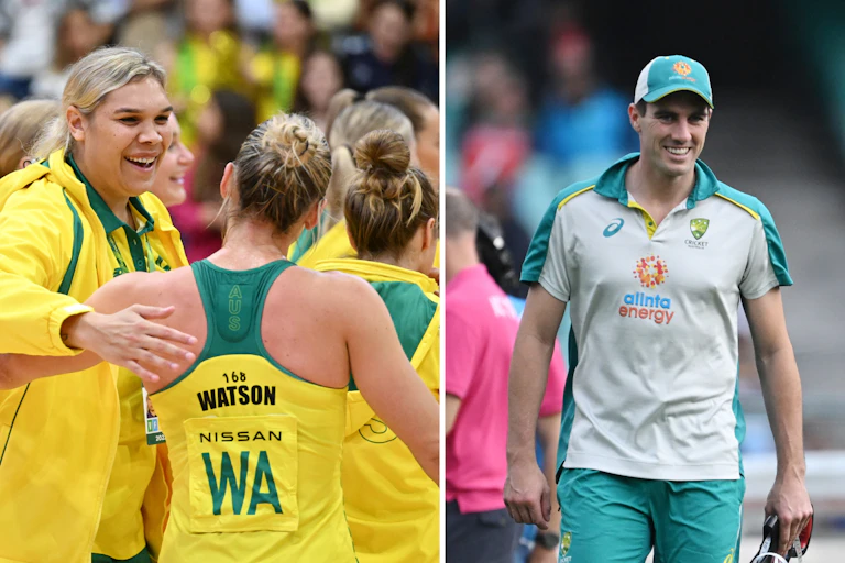 Australian netball player Donnell Wallam, left, and Australian men's cricket captain Pat Cummins