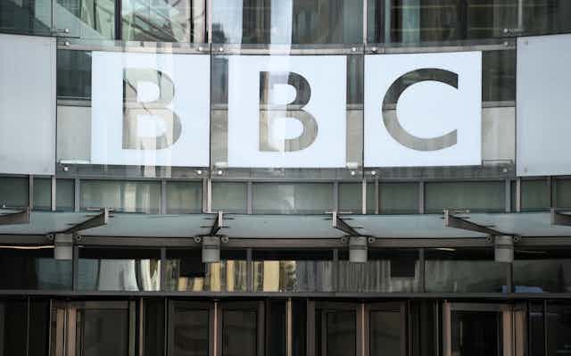 BBC logo at London HQ.