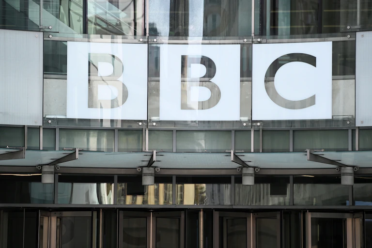 BBC logo at London HQ.
