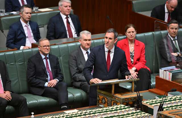 Albanese front bench during budget speech.