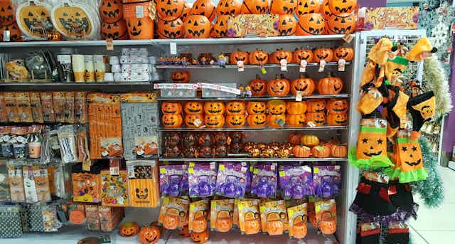 shop display filled with Halloween goods