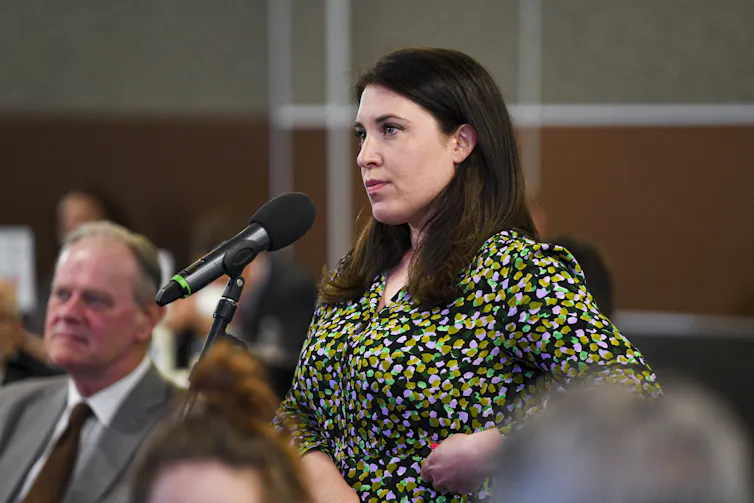 Journalist Annika Smethurst speaks at an event.