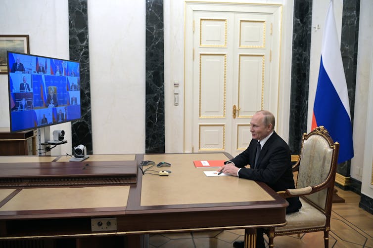 Russian President Vladimir Putin holds a meeting with permanent members of the Russian Security Council via videoconference at the Kremlin in Moscow, Russia, 26 October 2022