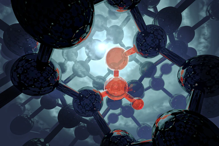 A spiral of red and blue spheres joined together by rods.
