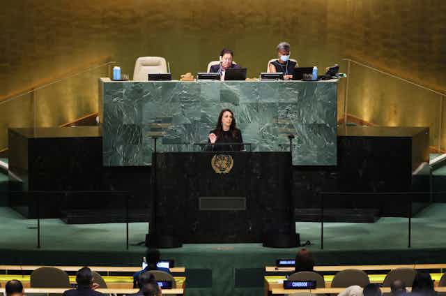 Jacinda Ardern addressing the UN General Assembly
