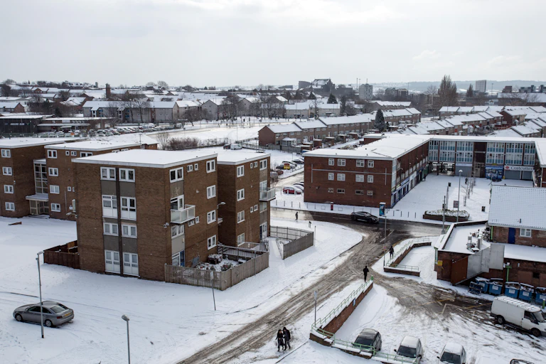 A housing estate in Leeds in winter