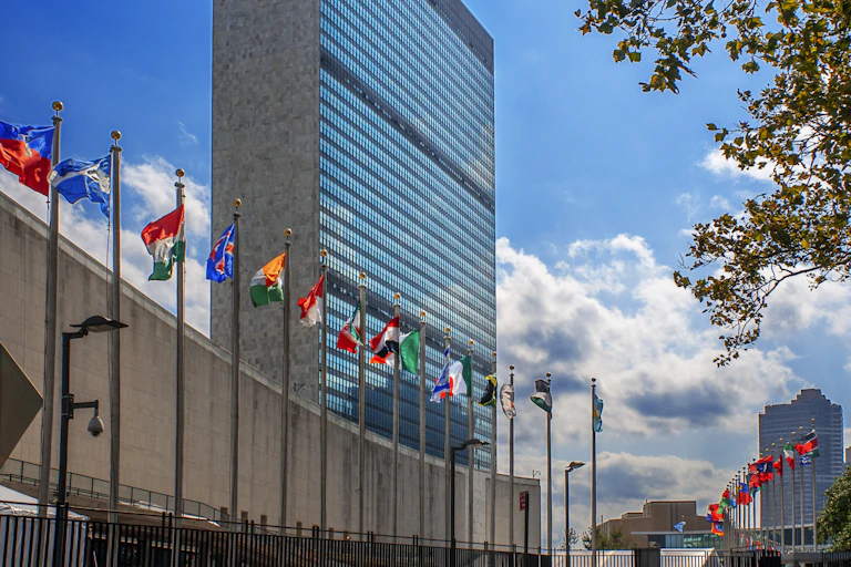 Flags outside the UN headquarters
